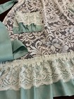 Vtg 1950s 1960s Mint Green Lace Half Apron Hostess Retro Pockets Ruffle Tiered