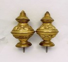 Gilt Metal Bannister Newel Post Finial Cap Topper Pair Leaves   Flowers