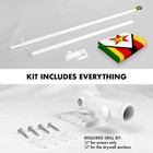 Combo  6 Ft Aluminum Flagpole White   Zimbabwe Zimbabwean Flag Printed 3x5 Ft