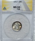 1917  Mercury Dime  Anacs  Ms 65 Fsb  10c   - Full Split Bands - 90  Silver