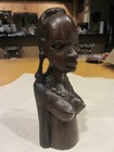 Vintage Rare  Hand Carved African Women Ebony Wood Head Bust Stump W  Breasts