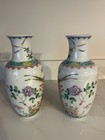 Pair Of Antique Chinese Republic Period Porcelain Chinese Floral   Bird Vase