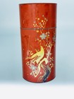 Vintage Japanese Red Lacquer Tin Tea Caddy Chazutsu Gold Bird Floral Canister