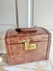 Vintage Dillard   s Croc Embossed Leather Train Case Makeup Jewelry Box Nwt 