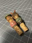 Vintage Pair Of Hand Carved Wood Wine Bottle Stoppers  Great 