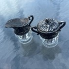 Elegant Ornate Vintage Silver Tone And Glass Mini Salt   Pepper Shakers 2   