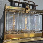 Vintage Decanter Set Mid Century Modern Brass Bar whiskey Caddy - Glass Bottles