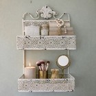 Vintage Distressed Metal Bathroom White Vanity French Country Wall Shelf 23   