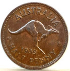 Australia 1939 Half Penny    Roo   Low Minatge Toned Aunc Rare Coin This Nice