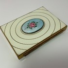 Vtg Elgin American Blue Guilloche Enamel Compact Rectangle White Paint Pink Rose