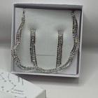 Silver Plated Clear Crystal Rhinestone Jewelry Set Necklace   Earrings