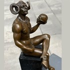 Bronze Statue Satan Holding Skull Figurine Gothic Sculpture Satyr Handcrafted