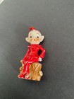 Vintage 1950 s Christmas Ceramic Pixie Elf Figurine Japan Red Wood Stump 2 75   
