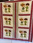 Vtg Nursery Crib Quilt Hand Stitched 33 x37    1970s Boy Girl Sharing Ice Cream