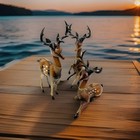 Celluloid Vtg Hard Plastic Reindeer Long Neck Deer Lot X3 Mcm Christmas Decor