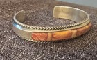 Vintage Authentic Native American Spiny Oyster Sterling Cuff Bracelet Signed F