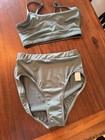 Weissman Women   s Green Solid Long Sleeve Mock Neck Mesh Leotard Briefs Set