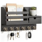 Wall Mount Key Holder With Drawer 6 Hooks Rustic Black Home Organizer