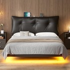 Floating Bed Frame T f q Size   Removable Upholstered Headboard charging Station