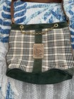5 a Baker Blanket Cosmetic Toiletry Bag Brown Leather Wool Plaid Over Shoulder