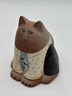 Cat Bank Studio Art Pottery Clay Kitty Dressed Shirt Figurine  5 25    Vtg  signed