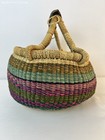 African Ghana Bolga Basket Hand Woven Leather Handle Market Basket