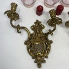 Vintage Ornate Vintage Wall-mount Candle Sconces W  Pink Glass Shades 3 Candles