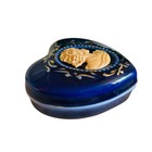 Vintage Ceramic Cameo Trinket Box With Lid Cobalt Blue Heart Shape Storage Pot