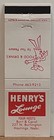 Henry s Lounge Hastings Ne Nebraska Vintage Matchbook Cover