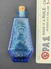 Vtg Wheaton Blue Glass Poison Bottle Coffin Shape Skull   Cross Bones R i p 