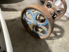  2  Vtg Matching Industrial Cart Steampunk Cast Iron 8 5    Hit Miss Engine Wheel