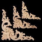 Wooden Carved Floral Corner Walls Onlay Doors Applique Unpainted Home Decoration