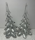 Vintage Crystal Christmas Tree Figurines 6 5 Inches Tall Hand Blown Set Of 2