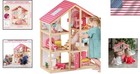 Wooden Dollhouse For Girls - 6 Rooms Wooden Doll House  Diy Pretend Doll Hous   