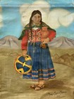 1940   s Antique South American  Folk Art Female Portrait Landscape As-is Painting