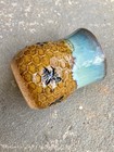 Handmade Bee Pottery Mug  Honeycomb Design  Sea Foam Blue Rim