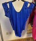 Dance Fashions Adult Xl Royal Blue Sequins  Bodysuit Dance Costume