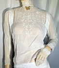 Antique Victorian Blouse Top White Cotton Embroidered S Heirloom High Neck Lace