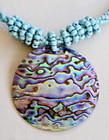 Lee Sands P  ua Abalone Shell Mother Of Pearl Pendant Glass Beaded Necklace