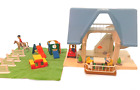 Vintage Little Tikes Blue Roof Mcm Family Dollhouse 25 Pc Lot Grass Horses Car