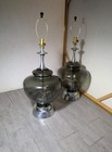 Vintage Pair Mcm Smoked Glass Fiber Optic Table Lamps Chrome Base Space Age