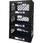 24qt Plastic Storage Heavy-duty Milk Crate  Black 3 Pack  New