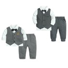 Kids Boys Gentleman Outfits Baby Christening Vest Shirt Tops Pants Formal Set