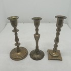 Lot Of 3 Brass Candle Stick Holders 7    Tall Curated Vintage J65
