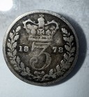 1878 Great Britain Silver Threepence 3 Pence Queen Victoria Young Head Km 730