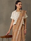 Women s Cotton Linen Printed Saree With Unstitched Blouse Piece