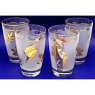 Set Of 4 Libbey Gold Leaves Frosted Tumbler Vintage Mid-century Era Glasses Exc 