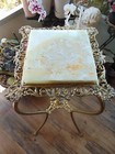 Antique Victorian Fancy Ornate Brass   Marble Plant Stand 31  Tall
