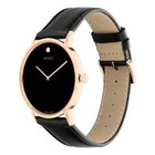 Movado Signature 0607742 Rose Gold Black Leather Strap Stainless Case Mens Watch