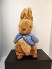 Vintage Eden Toys Peter Rabbit Plush Blue Velvet Jacket Brown Slippers Read